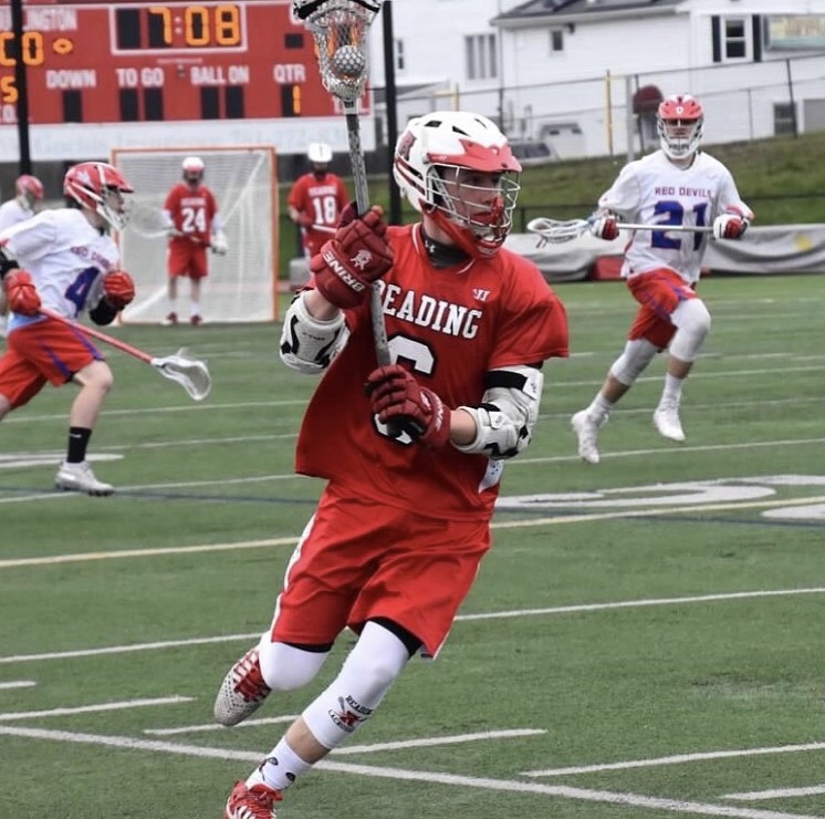 Colin Mulvey (21) suited up for the Rocket lacrosse team.