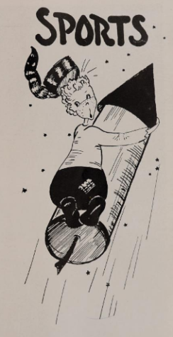 This graphic is the first depiction of a Reading Rocket to appear in a Reading High School yearbook.  It appears in the 1946 edition of The Pioneer.