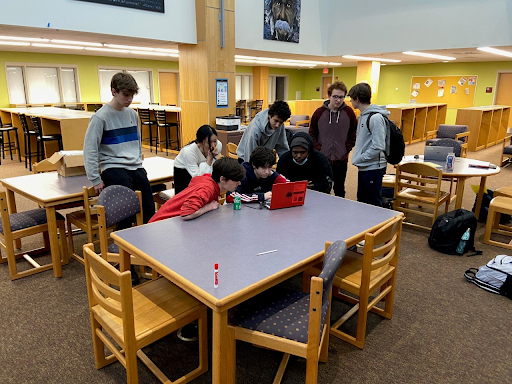 RMHS students participating virtually in the final tournament of the chess season losing to Burlington 27-20.