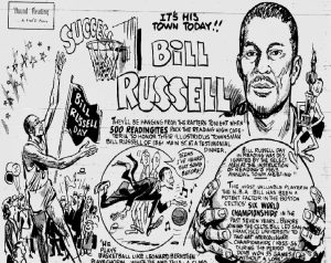 An illustration from the May 16, 1963 edition of The Daily Times Chronicle commemorates Bill Russell Day in Reading.