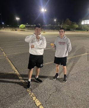 Two seniors after an encounter in the Senior Assassin game.