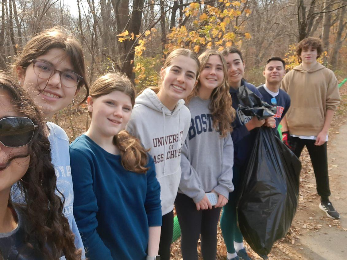 Members of the RMHS Climate Club at a recent Town Forest clean-up event.