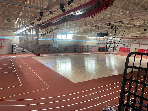 The newly renovated Hawkes Field House interior, including its first-ever wood court.